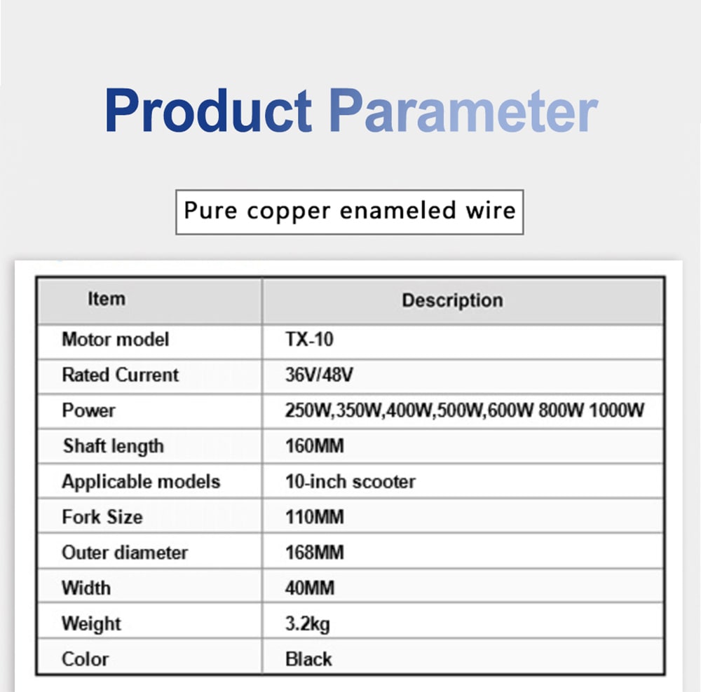 10 inch geard hub motor parameters