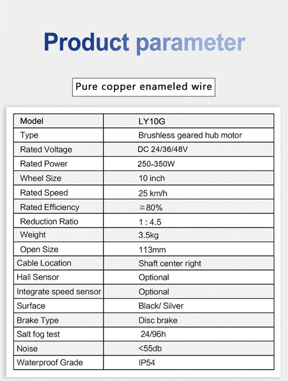 10 inch geard hub motor parameters 