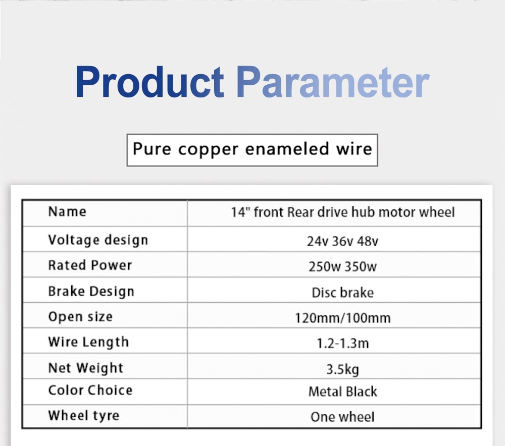 14 inch gearless hub motor parameters 