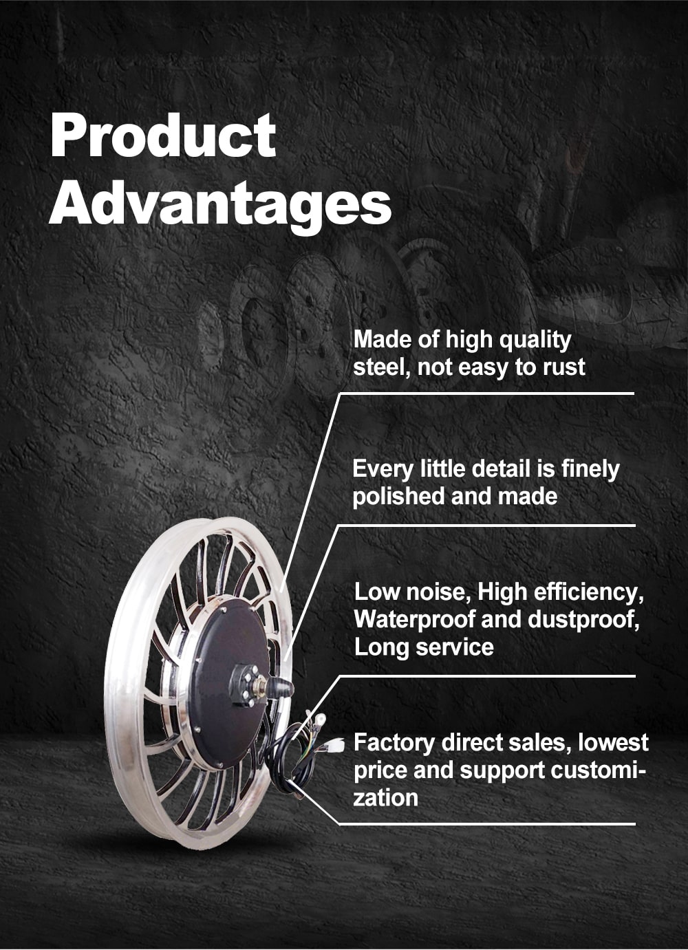 20 inch integral hub motor advantages