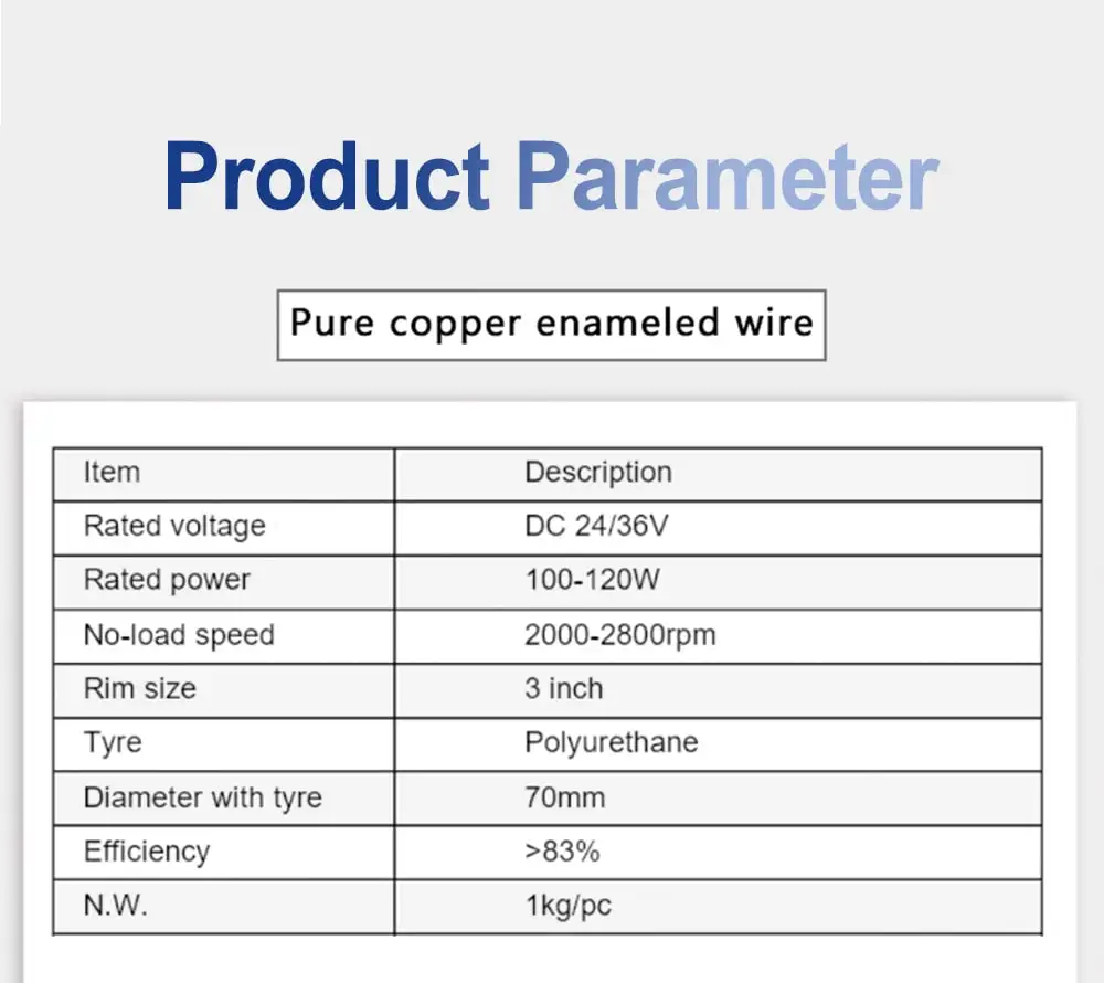 3 inch gearless hub motor parameters 