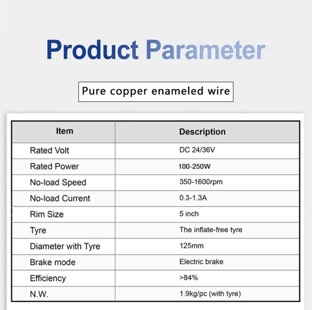 5 inch gearless hub motor parameters