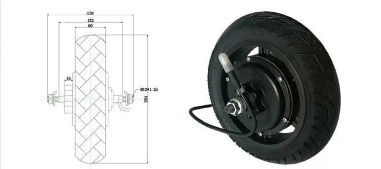 10inch 24v 36v 250w 350w solid tire hub motor with waterproof plug