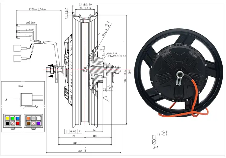 16inch 48V60V72V96V BLDC wheel hub motor for electric vehicle