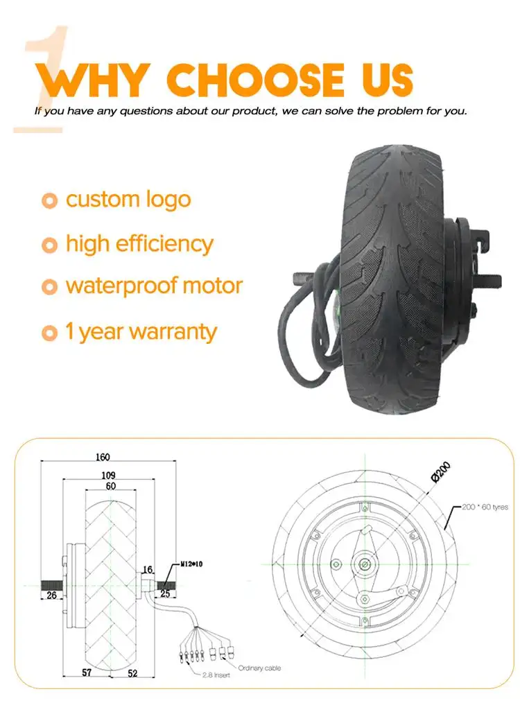 36v 48v 1200w 8inch electric e skateboard rear