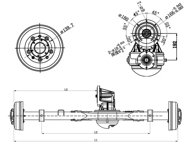 E auto with Disc Drum Brake 3 10kW Hub Motor Rear Axle